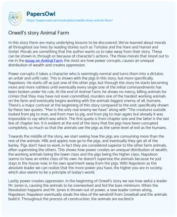 Essay on Orwell’s Story Animal Farm