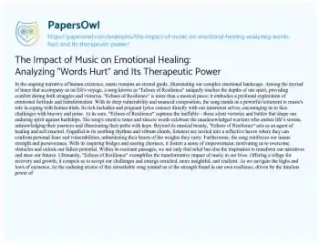 Essay on The Impact of Music on Emotional Healing: Analyzing “Words Hurt” and its Therapeutic Power