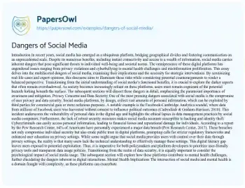 Essay on Dangers of Social Media