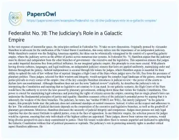 Essay on Federalist No. 78: the Judiciary’s Role in a Galactic Empire