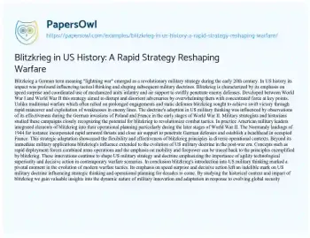 Essay on Blitzkrieg in US History: a Rapid Strategy Reshaping Warfare