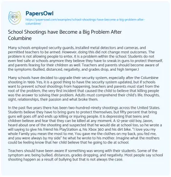 Essay on School Shootings have Become a Big Problem after Columbine