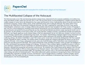 Essay on The Multifaceted Collapse of the Holocaust