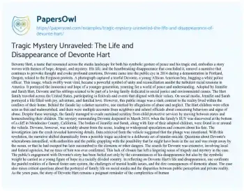 Essay on Tragic Mystery Unraveled: the Life and Disappearance of Devonte Hart