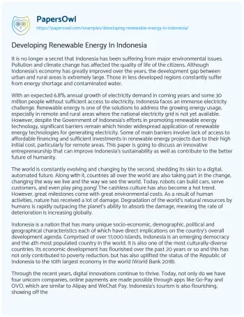 Essay on Developing Renewable Energy in Indonesia