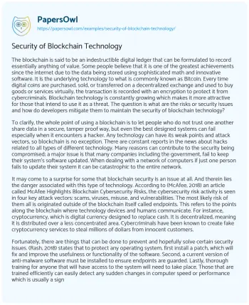 Essay on Blockchain Technology Protection