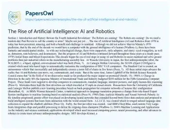 Essay on The Rise of Artificial Intelligence: AI and Robotics