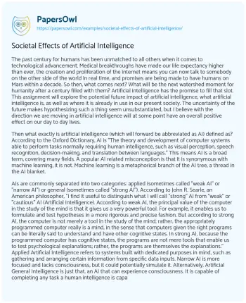 Essay on Societal Effects of Artificial Intelligence