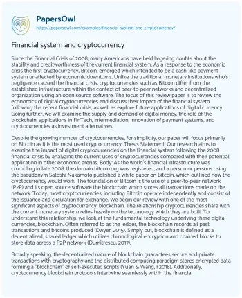 Essay on Financial System and Cryptocurrency