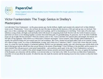 Essay on Victor Frankenstein: the Tragic Genius in Shelley’s Masterpiece