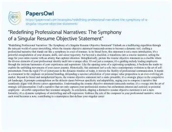 Essay on “Redefining Professional Narratives: the Symphony of a Singular Resume Objective Statement”