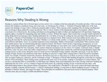 Essay on Reasons why Stealing is Wrong