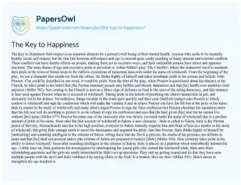 Essay on The Key to Happiness