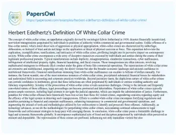 Essay on Herbert Edelhertz’s Definition of White Collar Crime