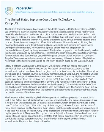 Essay on The United States Supreme Court Case McCleskey V. Kemp U.S.