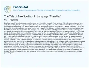 Essay on The Tale of Two Spellings in Language: ‘Travelled’ Vs. ‘Traveled