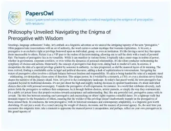 Essay on Philosophy Unveiled: Navigating the Enigma of Prerogative with Wisdom