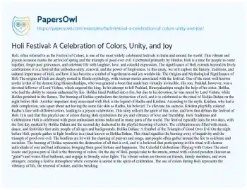 Essay on Holi Festival: a Celebration of Colors, Unity, and Joy