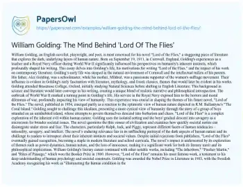 Essay on William Golding: the Mind Behind ‘Lord of the Flies’