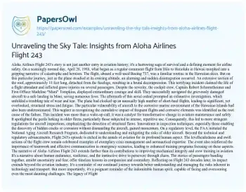 Essay on Unraveling the Sky Tale: Insights from Aloha Airlines Flight 243