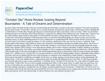 Essay on “October Sky” Movie Review: Soaring Beyond Boundaries – a Tale of Dreams and Determination