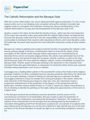 Essay on The Catholic Reformation and the Baroque Style