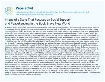 Essay on Image of a State that Focuses on Social Support and Peacekeeping in the Book Brave New World