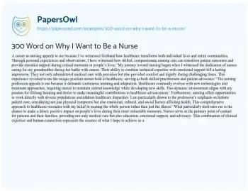 Essay on 300 Word on why i Want to be a Nurse