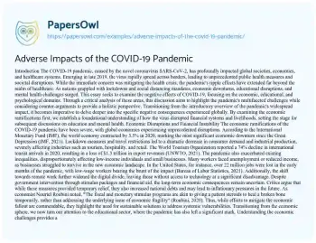 Essay on Adverse Impacts of the COVID-19 Pandemic