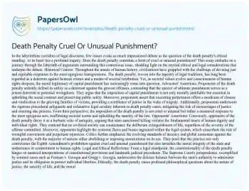 Essay on Death Penalty Cruel or Unusual Punishment?