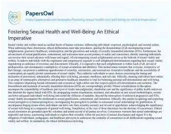 Essay on Fostering Sexual Health and Well-Being: an Ethical Imperative