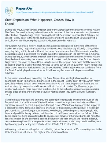 Essay on Great Depression: what Happened, Causes, how it Ended