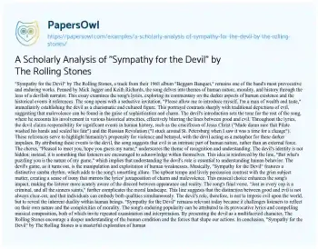 Essay on A Scholarly Analysis of “Sympathy for the Devil” by the Rolling Stones