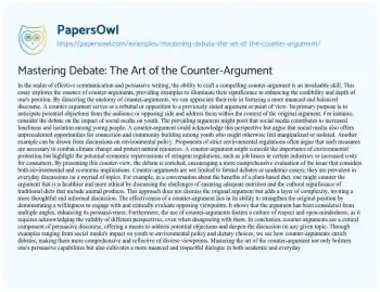 Essay on Mastering Debate: the Art of the Counter-Argument