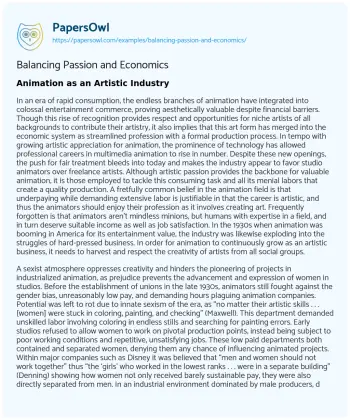 Essay on Balancing Passion and Economics