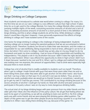 Essay on Binge Drinking on College Campuses