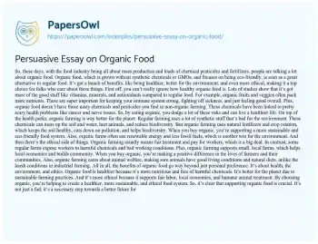 Essay on Persuasive Essay on Organic Food