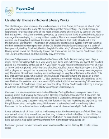 Essay on Christianity Theme in Medieval Literary Works