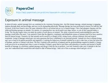 Essay on Exposure in Animal Massage