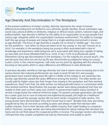 Essay on Age Diversity and Discrimination in the Workplace