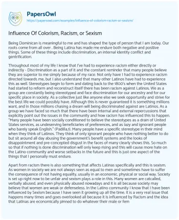 Essay on Influence of Colorism, Racism, or Sexism