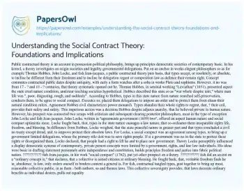 Essay on Understanding the Social Contract Theory: Foundations and Implications