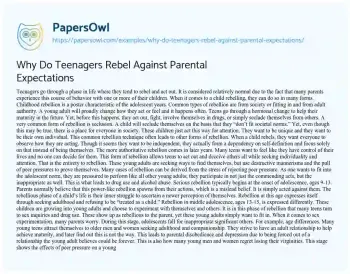 Essay on Why do Teenagers Rebel against Parental Expectations