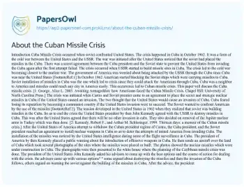 Essay on About the Cuban Missile Crisis