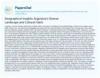 Essay on Geographical Insights: Argentina’s Diverse Landscape and Cultural Fabric