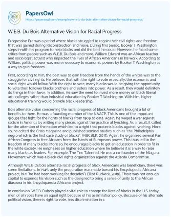 Essay on W.E.B. Du Bois Alternative Vision for Racial Progress