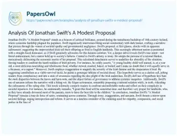 Essay on Analysis of Jonathan Swift’s a Modest Proposal