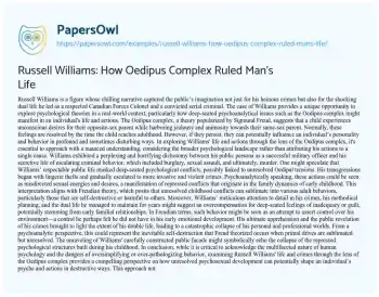 Essay on Russell Williams: how Oedipus Complex Ruled Man’s Life