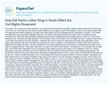 Essay on How did Martin Luther Kings Jr Death Affect the Civil Rights Movement