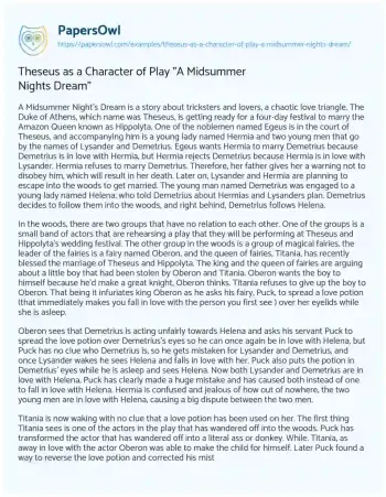 Essay on Theseus as a Character of Play “A Midsummer Nights Dream”